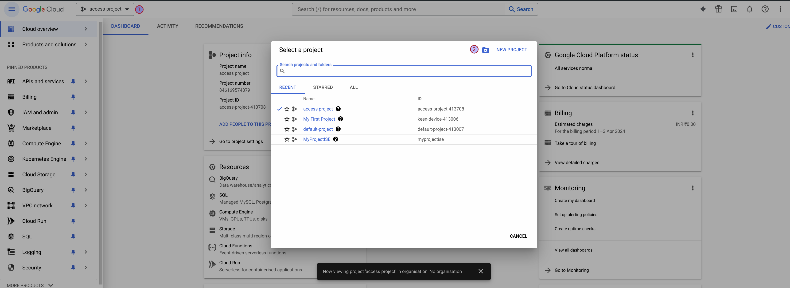 img BigQuery create project