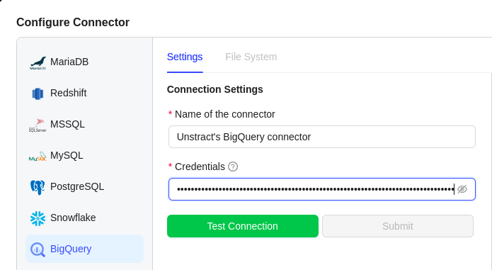 img BigQuery Database Connector Configuration