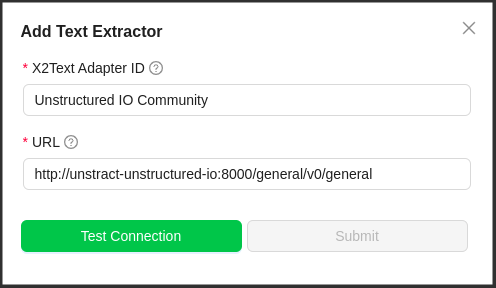 img Unstructured.io Community Edition Text Extractor Configuration