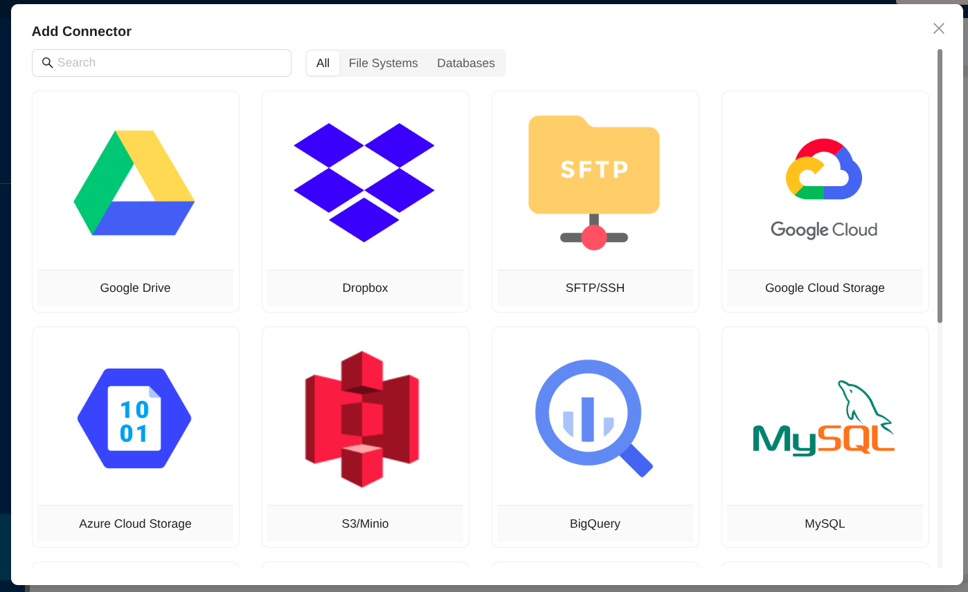 Add connector modal