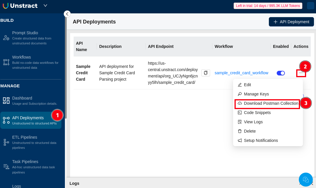 API Deployments Page