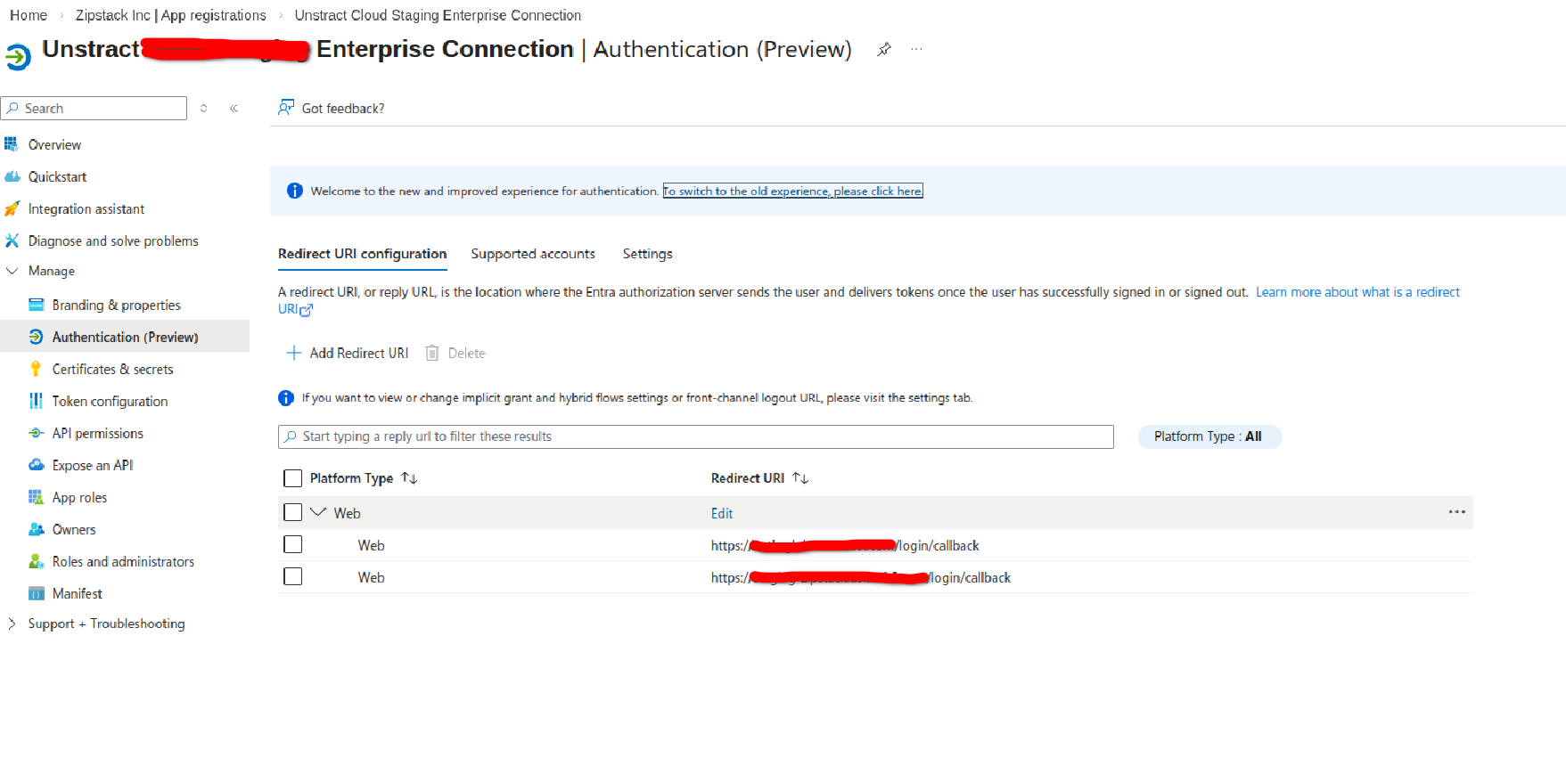 Configure the Redirect URI