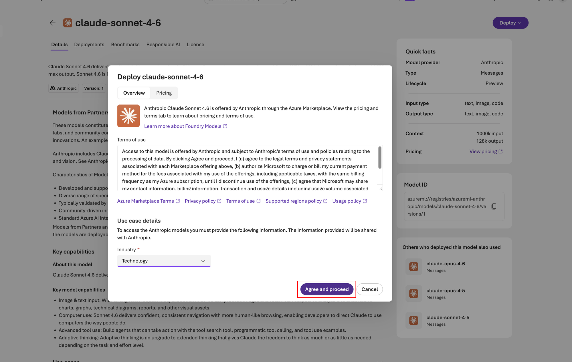 Azure AI Foundry Deploy Dialog