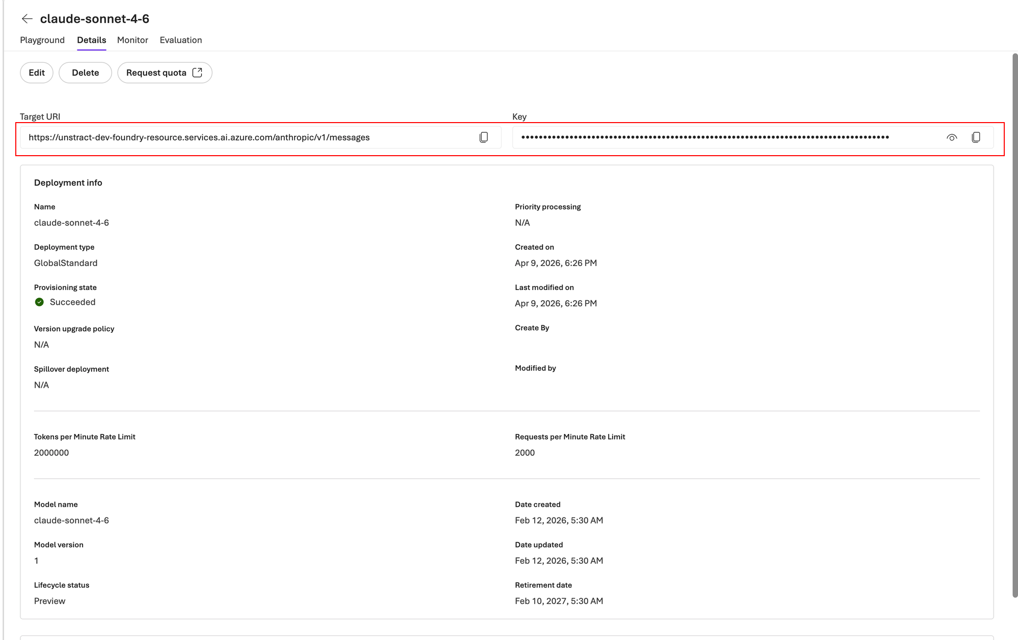 Azure AI Foundry Deployment Details