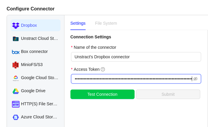 img Dropbox Filesystem Connector Configuration