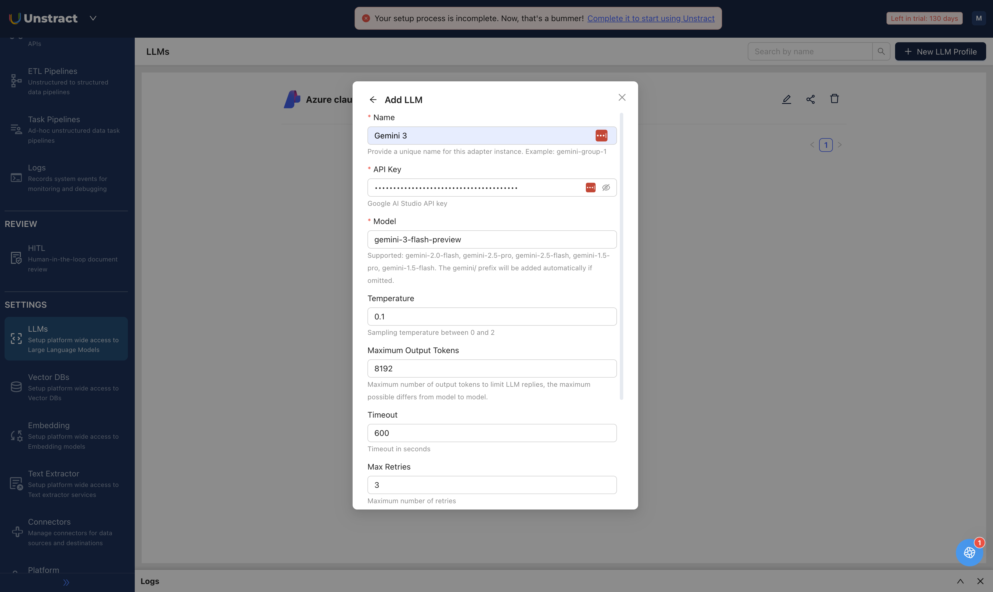 img Gemini LLM Configuration