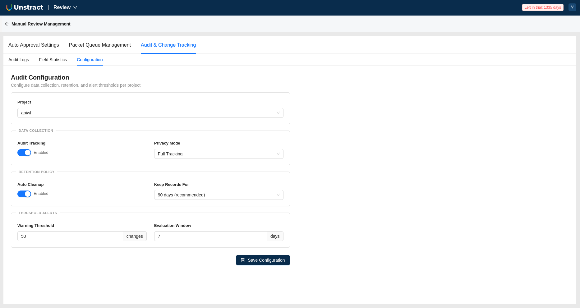 Audit Configuration tab