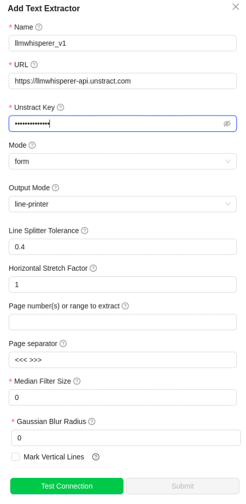 img LLMWhisperer Text Extractor Configuration