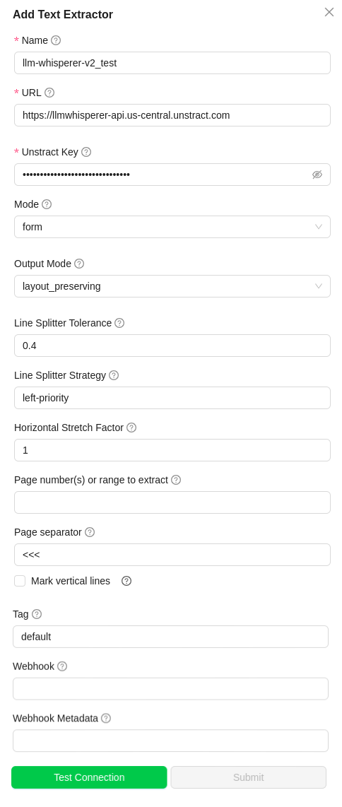 img LLMWhisperer Text Extractor Configuration