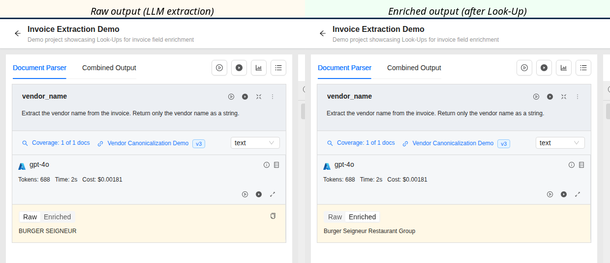 Raw vs Enriched output side-by-side