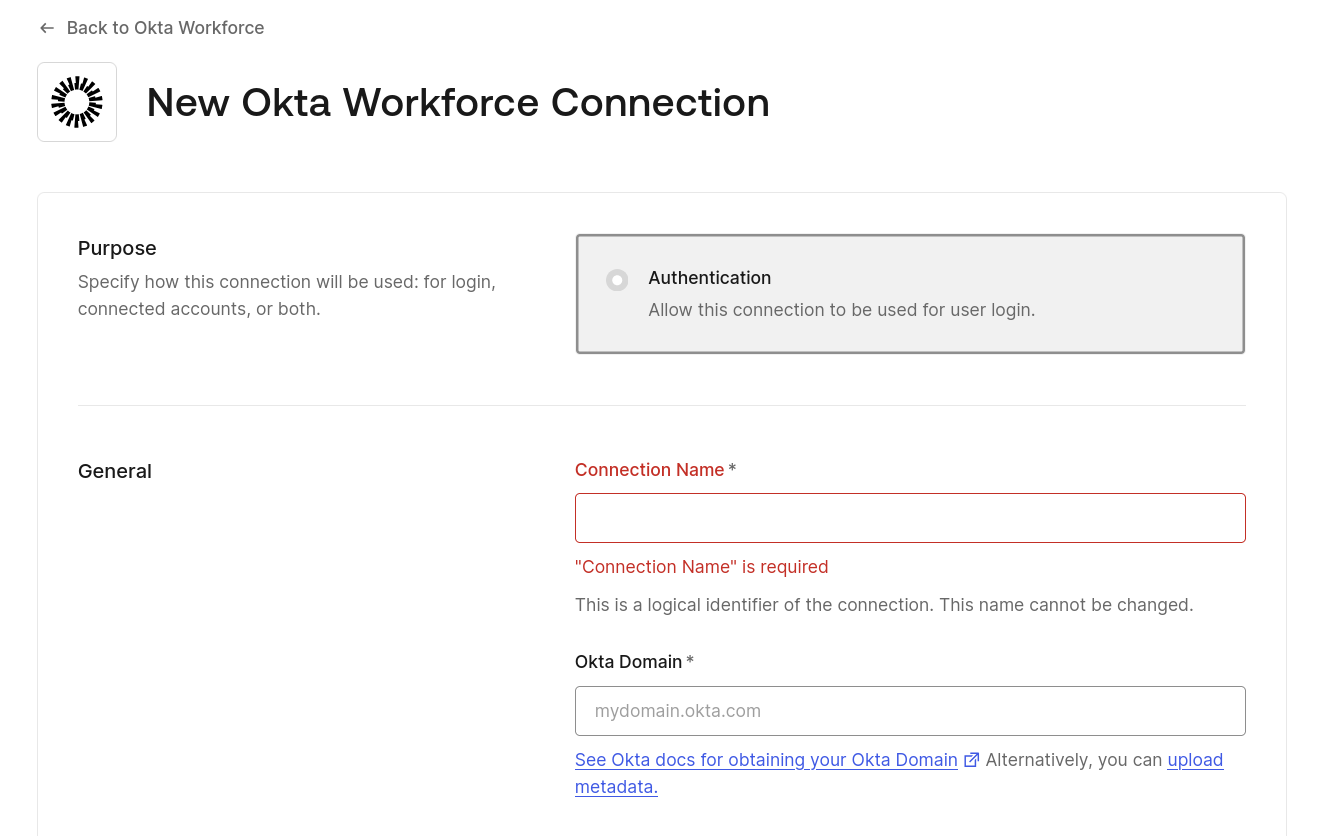 Auth0 — New Okta Workforce Connection