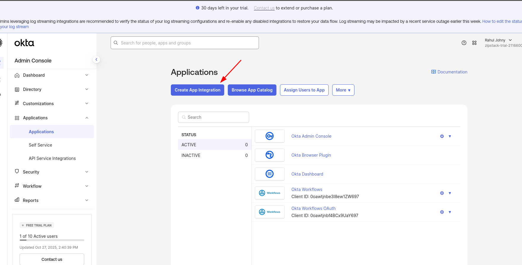 Okta IdP — Applications