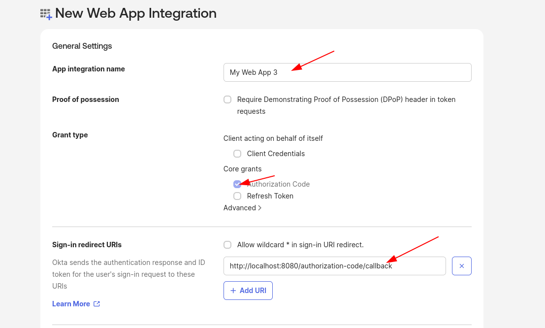 OIDC — New Web App Integration (General Settings)