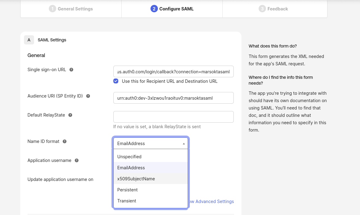 SAML — Configure SAML (Settings)