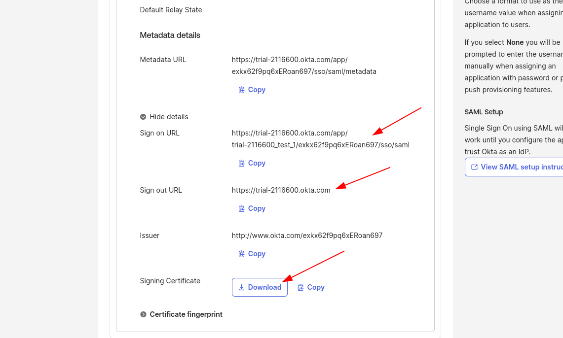 SAML — Sign On (Sign on URL and Signing Certificate)