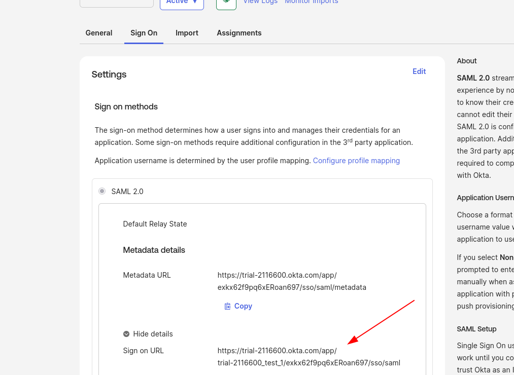SAML — Sign On (Metadata details)