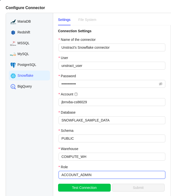 img Snowflake Database Connector Configuration