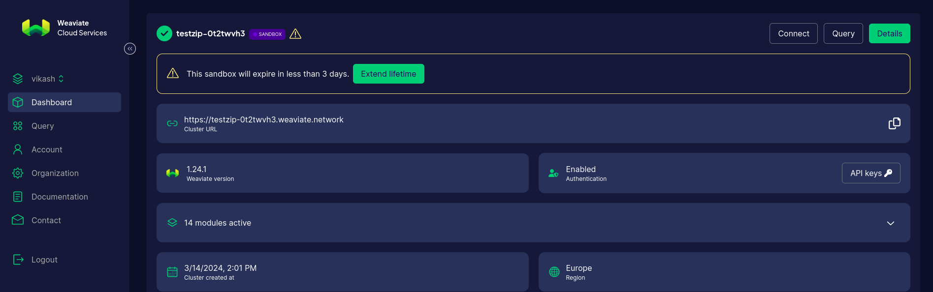 img Weaviate Cluster Details